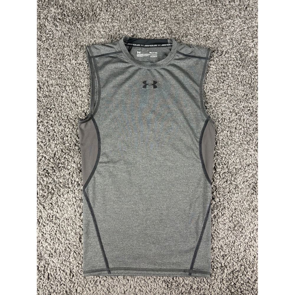 Under Armour Mens HeatGear Compression Tank Top Gray Sleeveless Shirt Small
